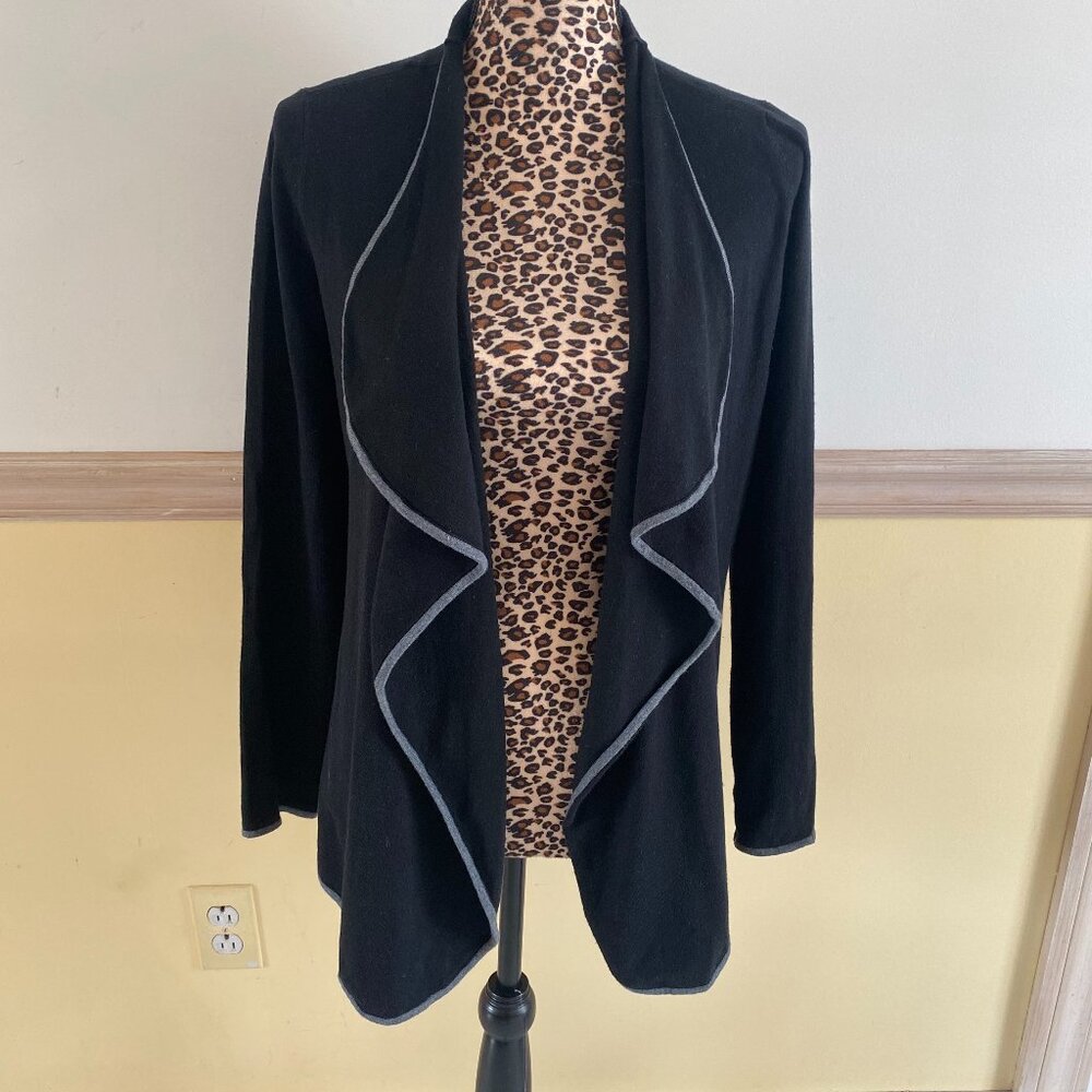J. McLaughlin Women's Black Waterfall Cardigan Gray Trim‎ Color Size Small